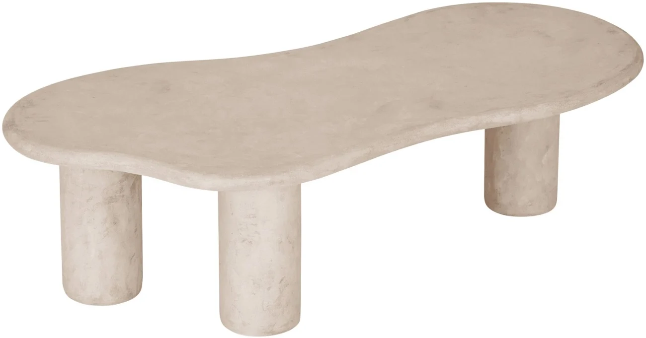 Couchtisch Curva aus Mortex, organisches Design, modern, Sand, 3-Fuß-Gestell, 130x69 cm
