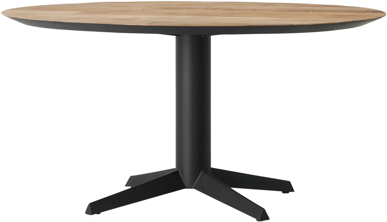 Esstisch Soho rund aus recyceltem Teakholz, modern, natur, mit schwarzem Mittelfuß, Ø 150 cm - dtp Home