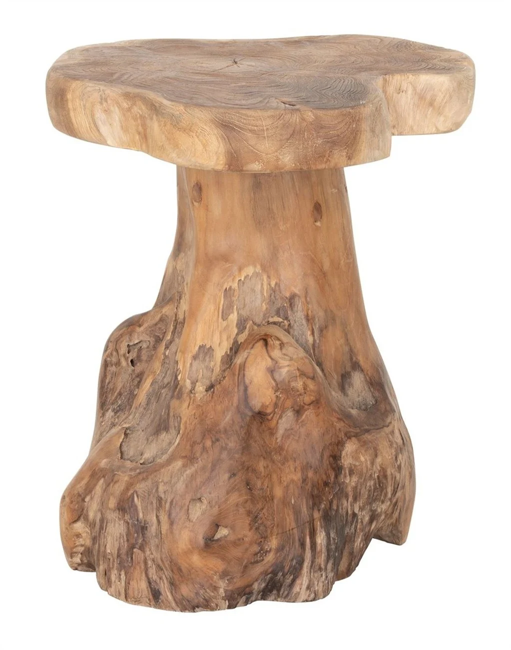 Beistelltisch Mushroom aus Teakholz, organisches Design, massiv, natur, handgefertigtes Unikat - Must Living