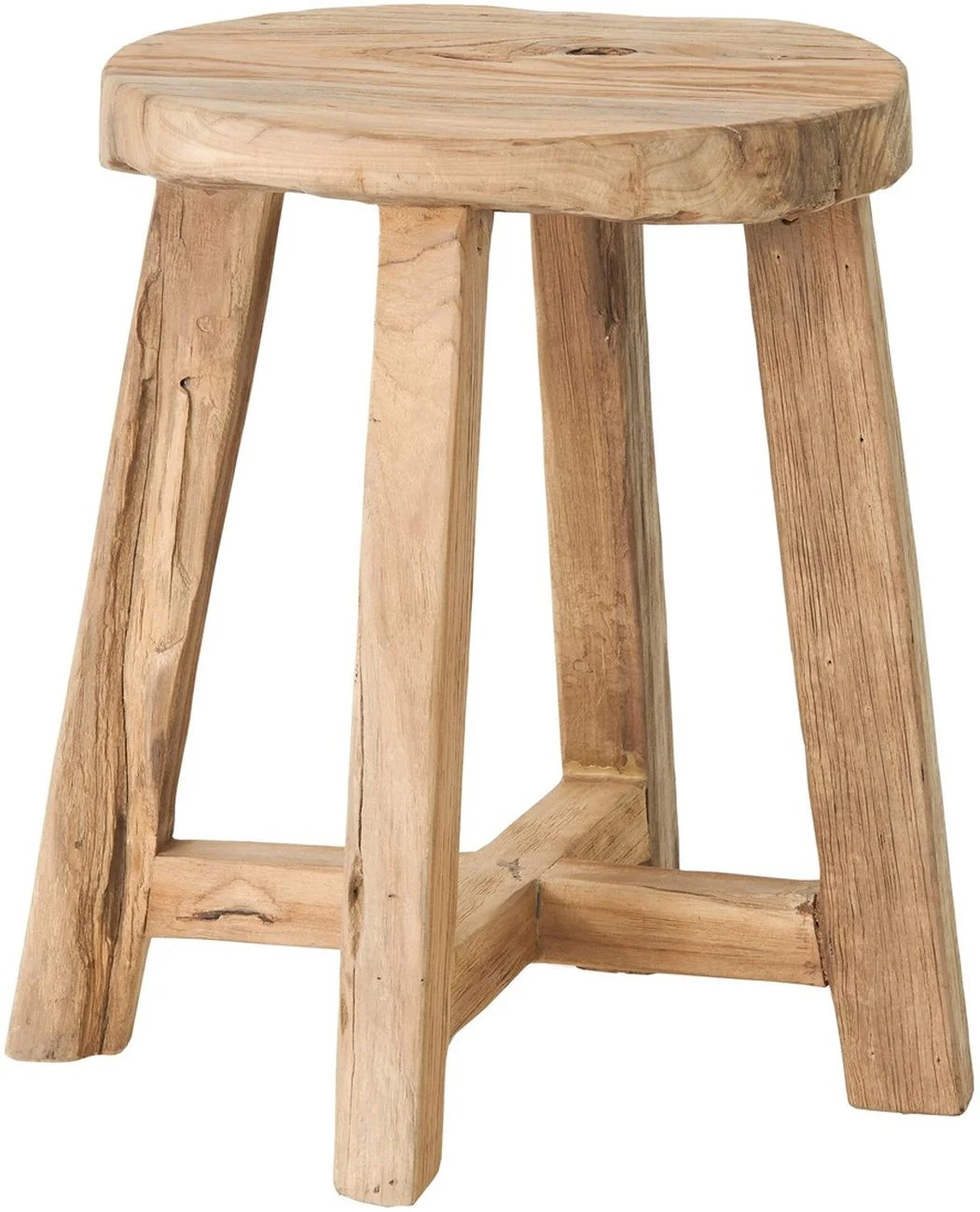 Hocker Gio aus recyceltem Teakholz, skandinavisch, rund, natur, für dein Zuhause - Must Living
