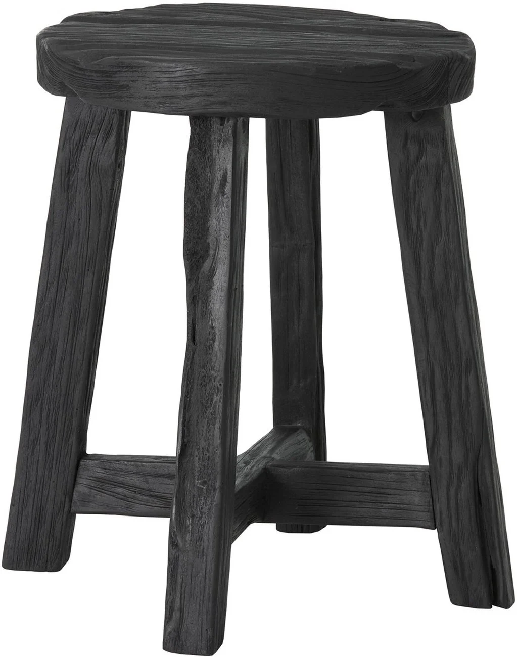 Hocker Gio aus recyceltem Teakholz, skandinavisches Design, schwarz, handgefertigtes Unikat - Must Living