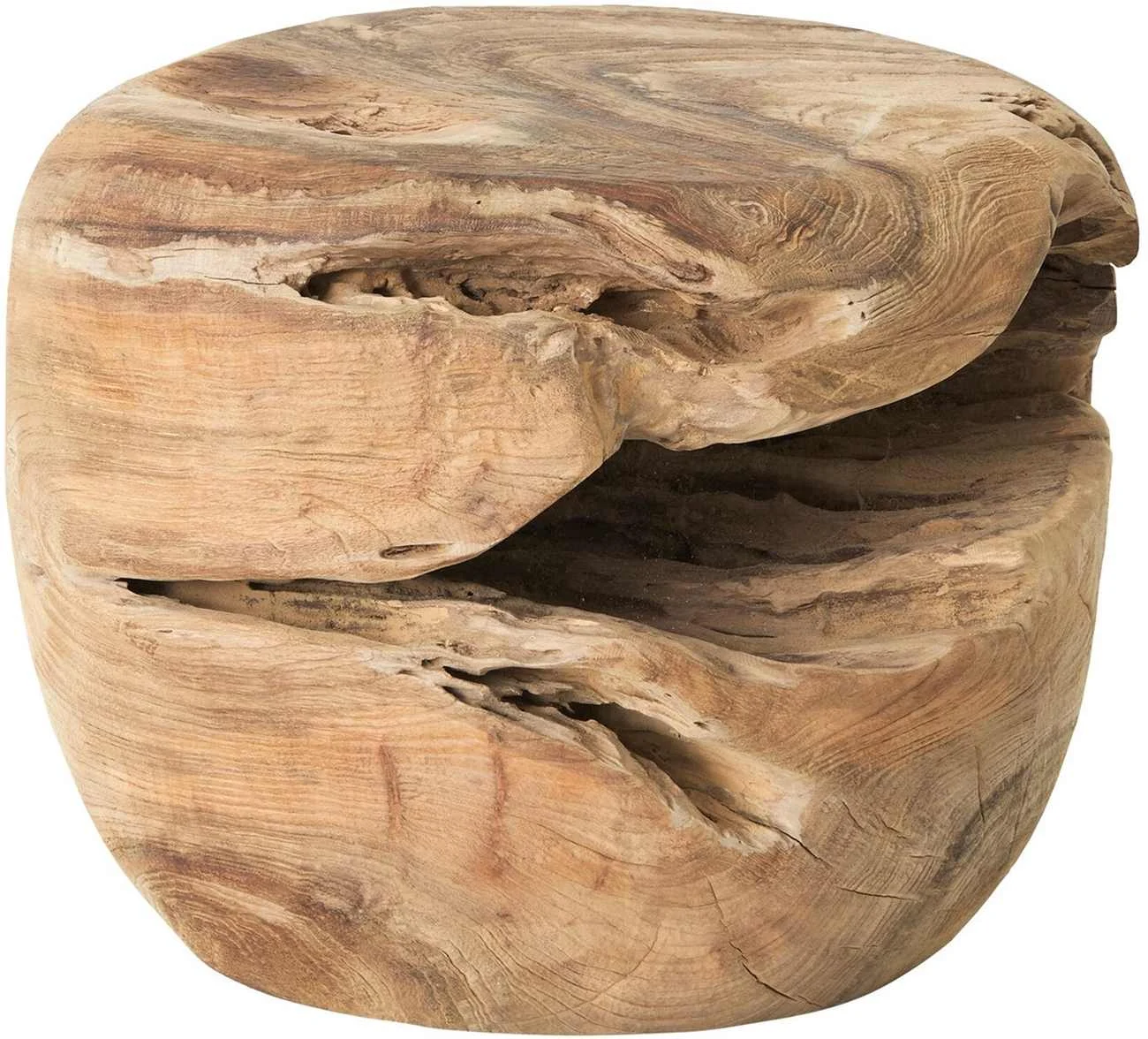 Beistelltisch Ball aus Teakholz, rundes Design, massiv, Natur, handgefertigtes Unikat - Must Living