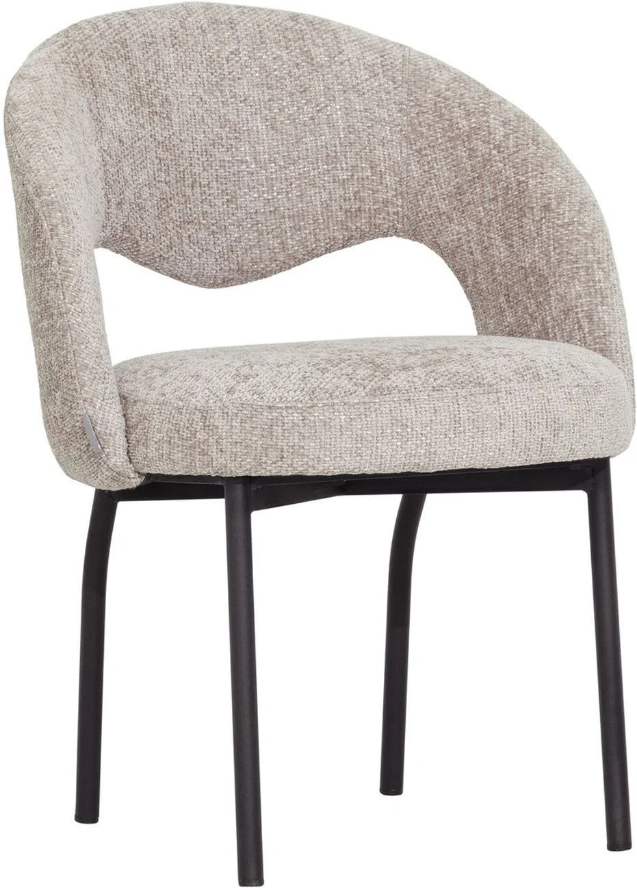 Esszimmerstuhl Arca aus Stoff, modernes Design, sandfarben, gepolstert, Metallgestell schwarz - Must Living