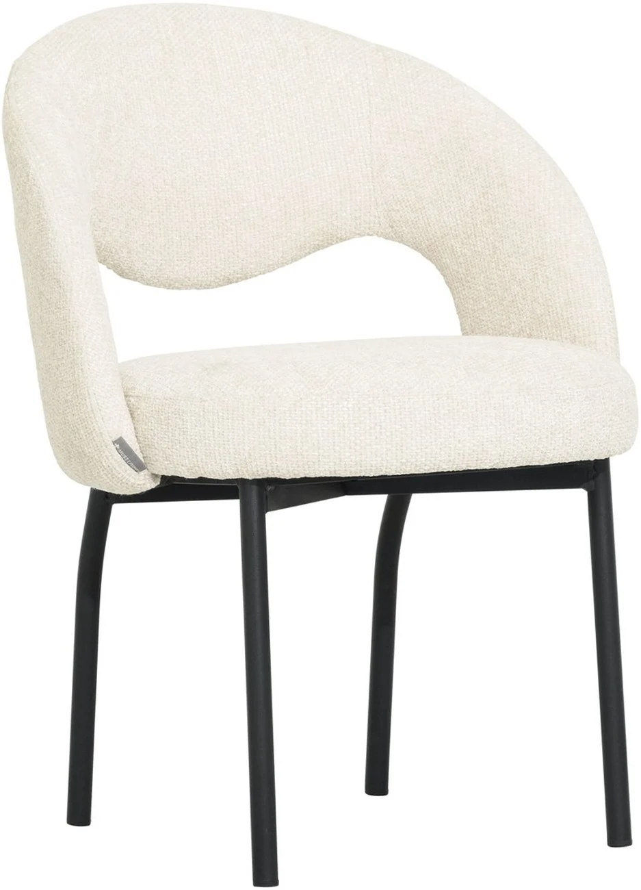 Esszimmerstuhl Arca aus Stoff, modern, Natur, gepolstert mit schwarzem Metallgestell - Must Living