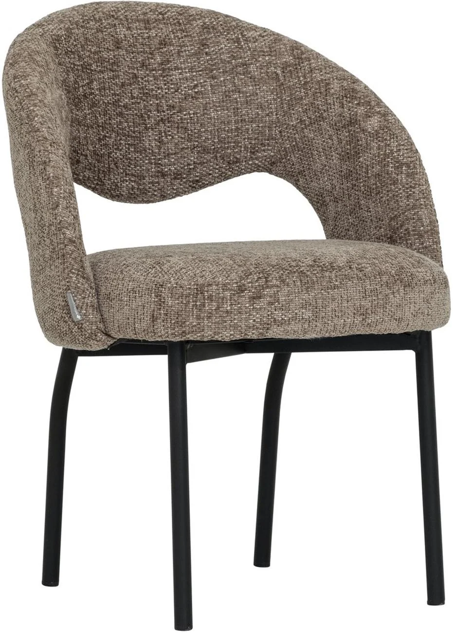 Esszimmerstuhl Arca aus Stoff, modern gepolstert, Braun, stabiles Metallgestell - Must Living