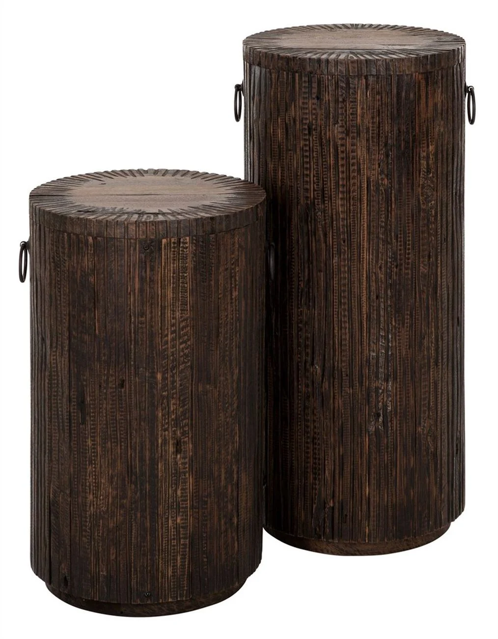 Beistelltisch Stripe aus Teakholz, rundes Design, skandinavischer Stil, dunkelbraun, 60 cm hoch - Must Living