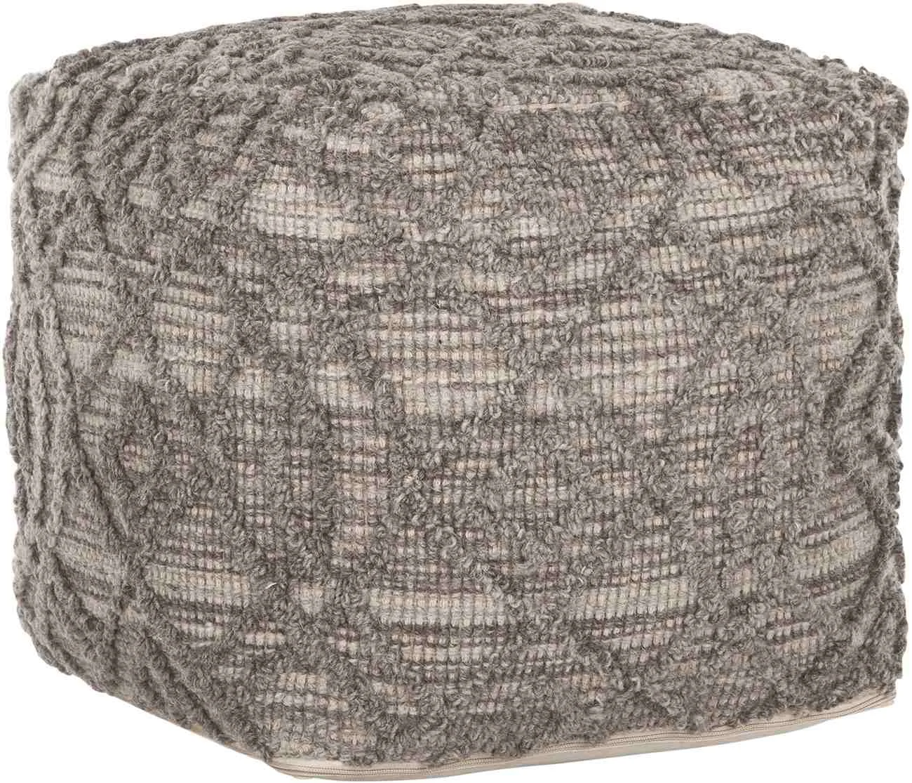 Pouf Angel aus Wolle, modern gepolstert, quadratisch, grau, komfortabel und pflegeleicht - Must Living
