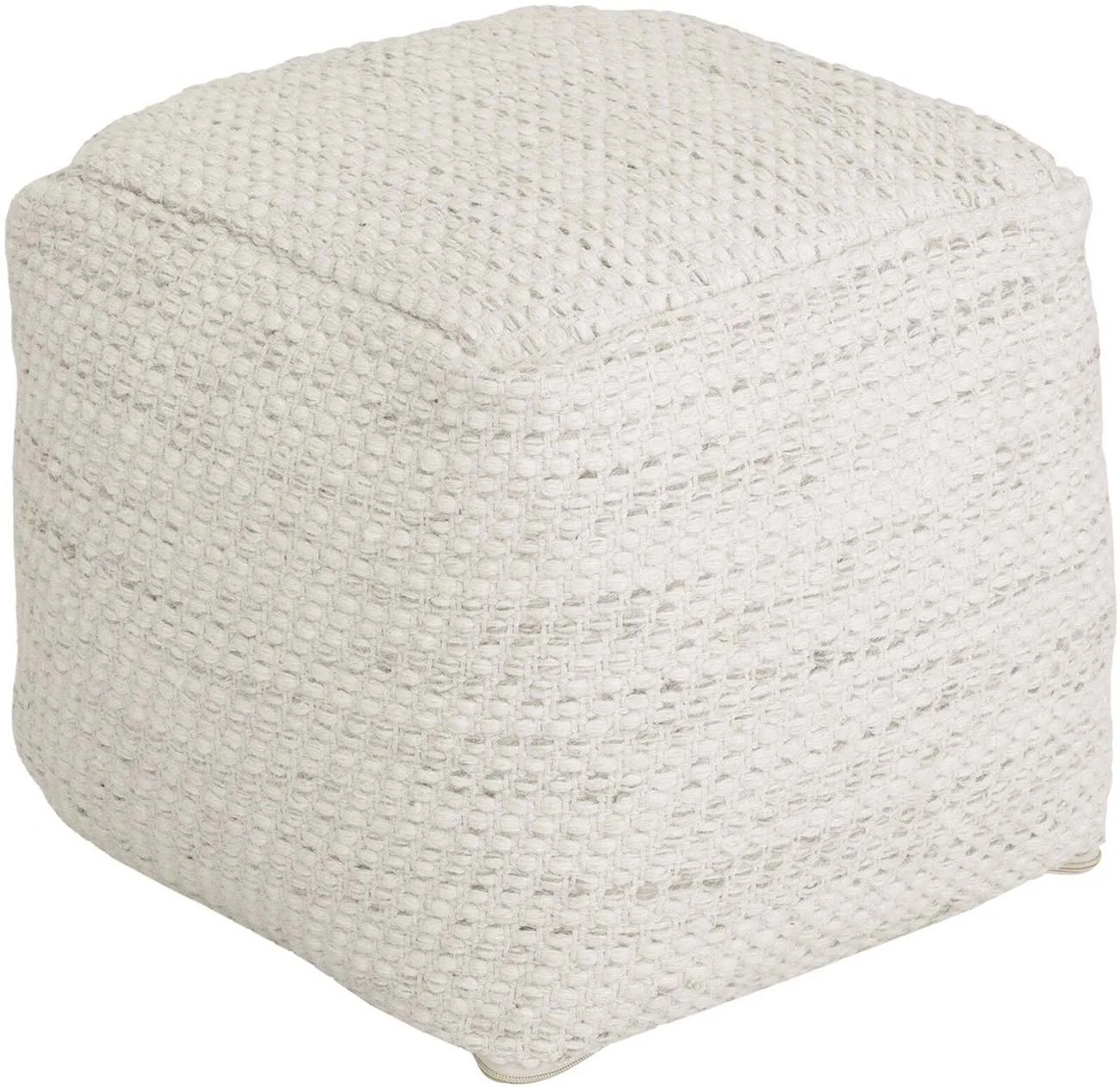 Pouf Asuri aus Wolle und Baumwolle, modern gepolstert, quadratisch, Farbe Ivory, für drinnen - Must Living