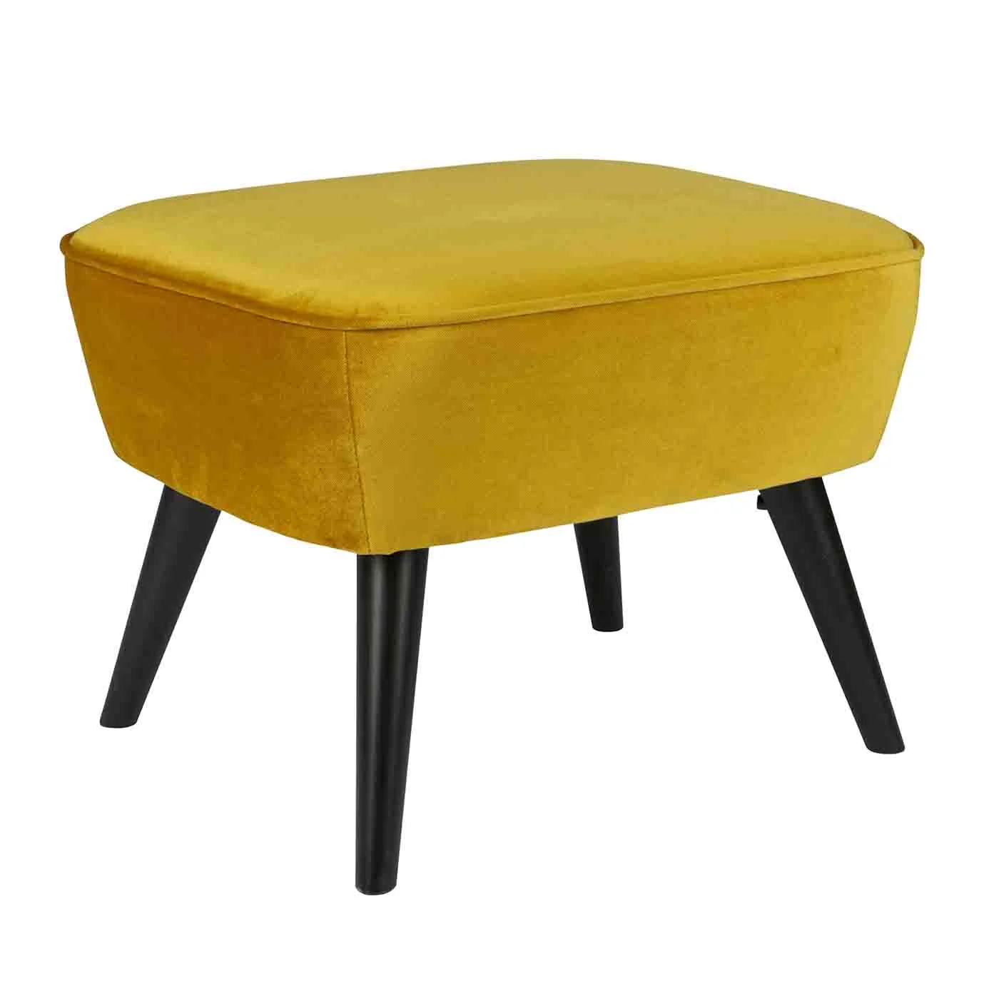 Fußhocker Sara aus Samt, modern gepolstert, ocker gelb, rechteckig, stabiles Holzgestell - Woood