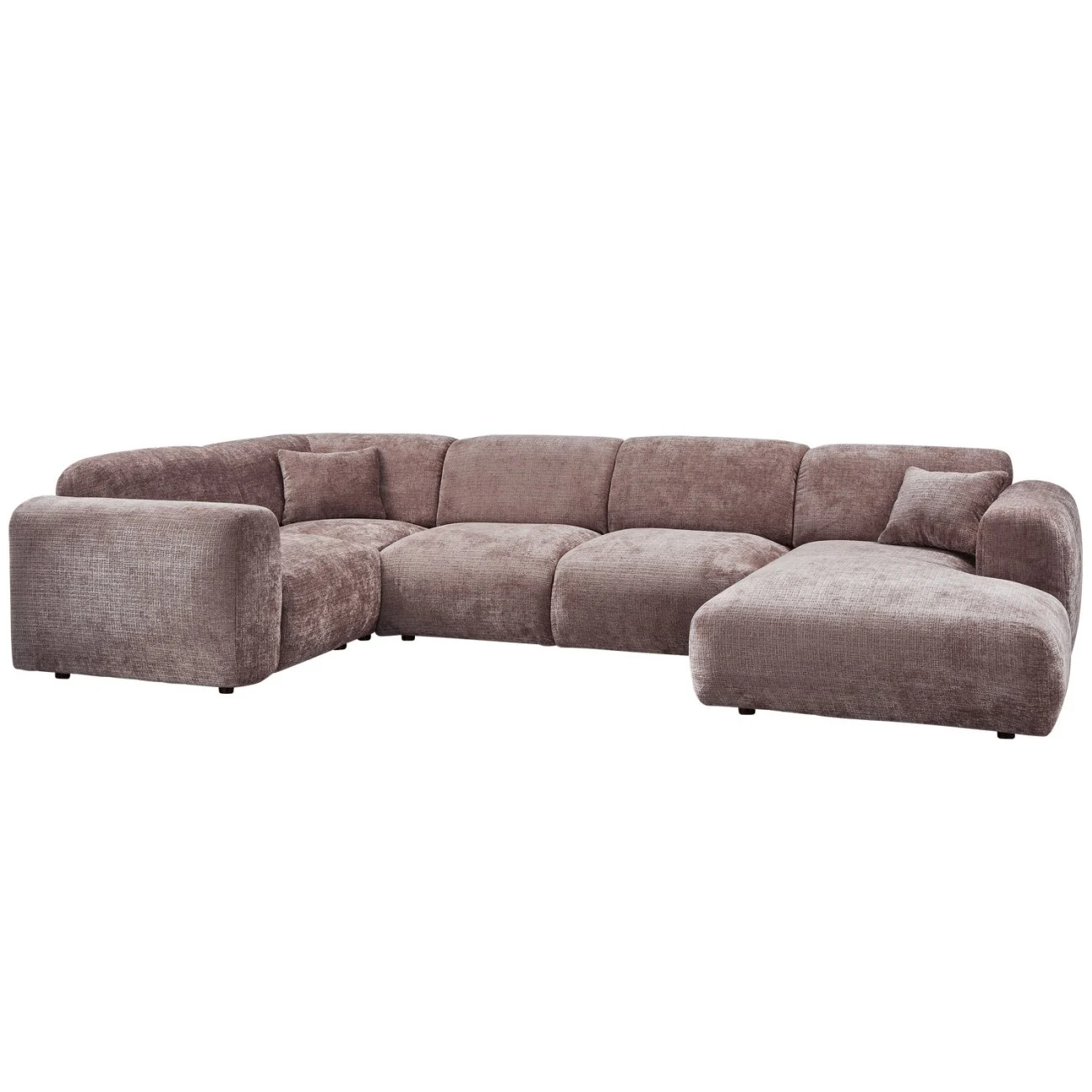 Ecksofa Cloud aus Chenille-Stoff, modernes Design mit Recamiere links, taupe, 4–5 Sitzplätze