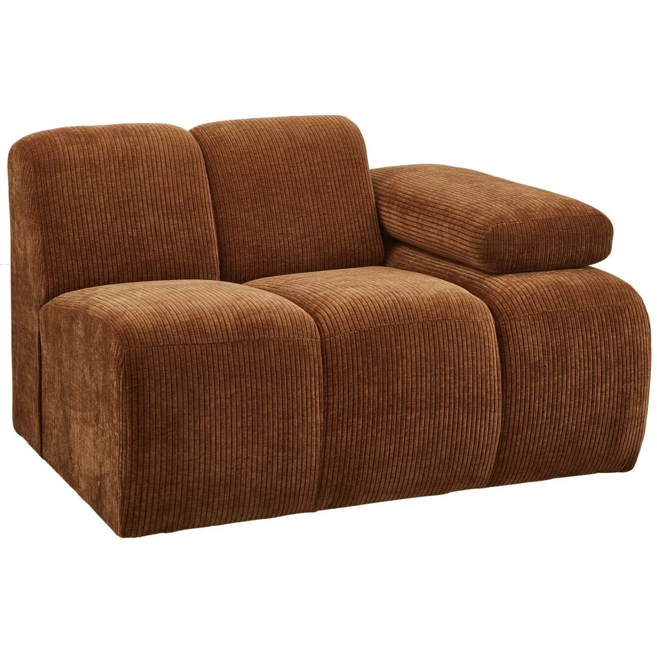 Modulsofa Mojo Flachcord, modern und flexibel, Rostbraun, 1-Sitzer mit Armlehne rechts