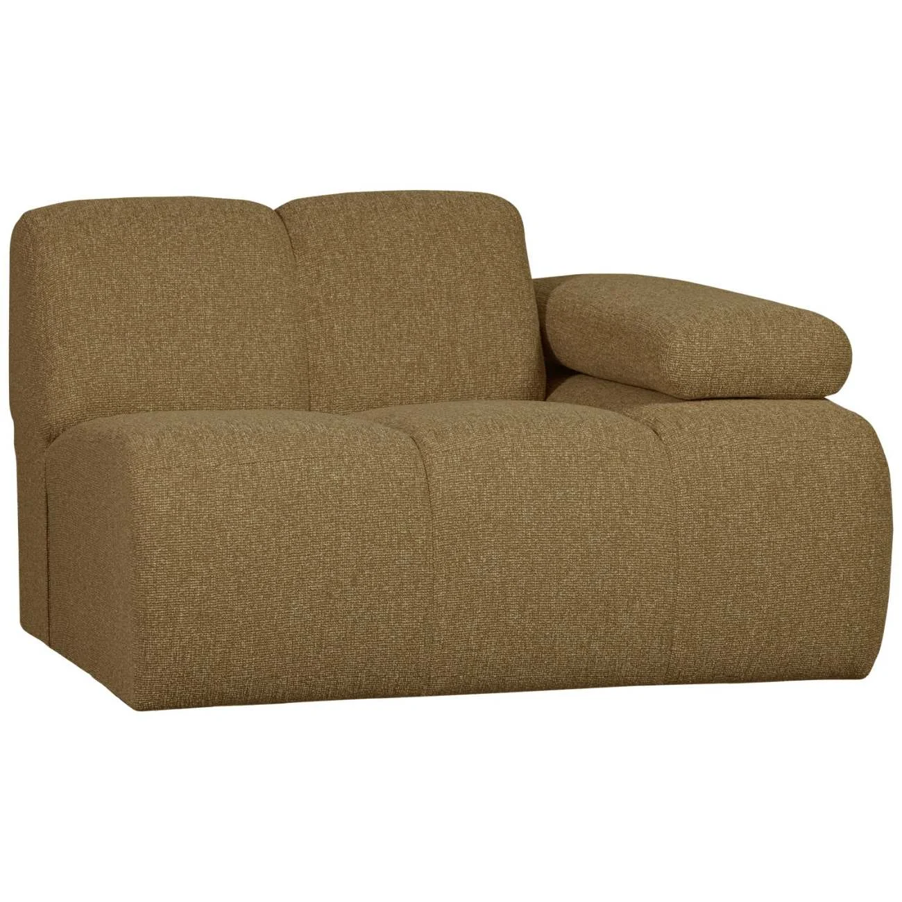 Modulsofa Mojo Bouclé, modernes 1-Sitzer-Element mit Armlehne rechts, gelb braun, flexibles Design