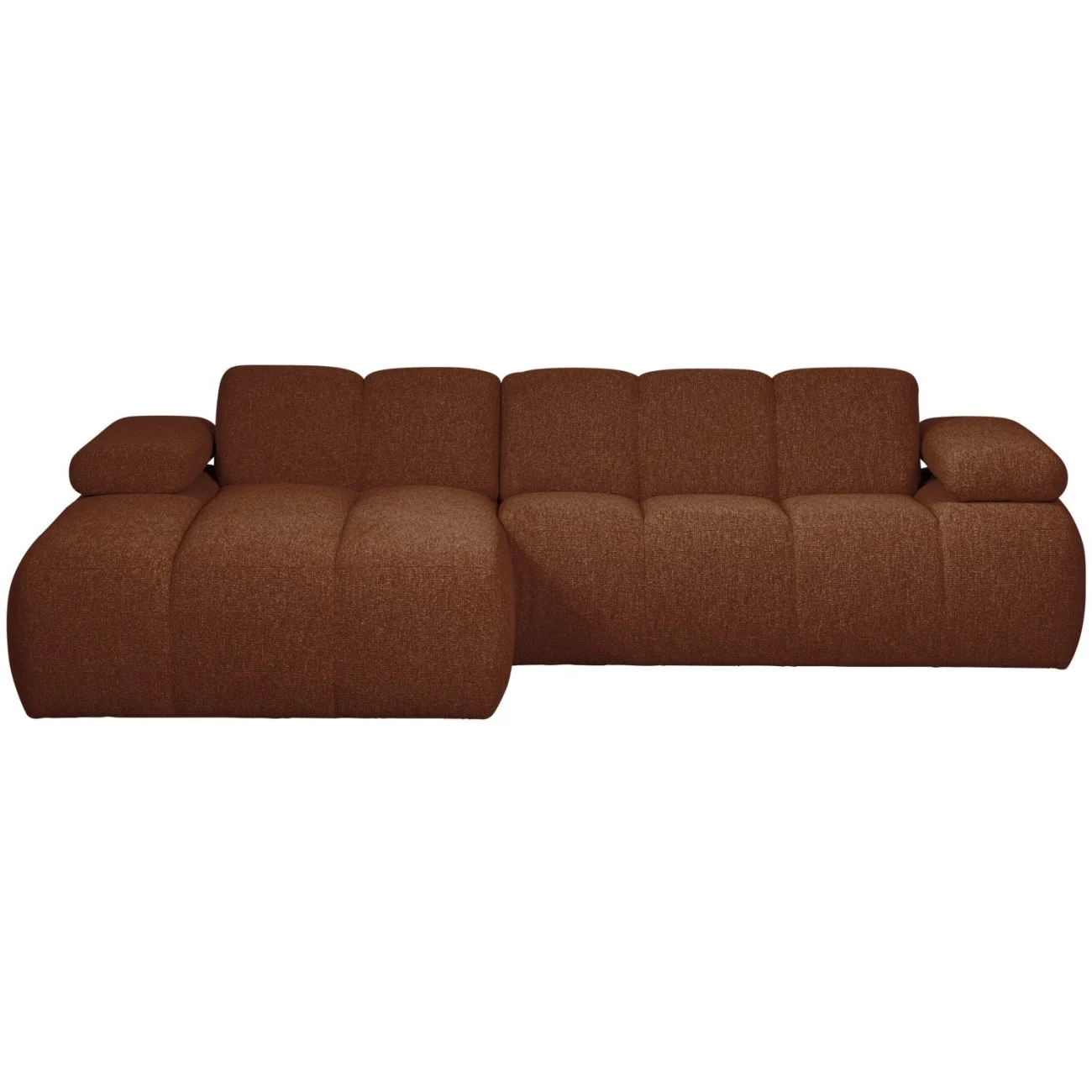 Chaiselongue Mojo Bouclé-Stoff, modern flexibel, rostbraun links, verstellbare Armlehnen
