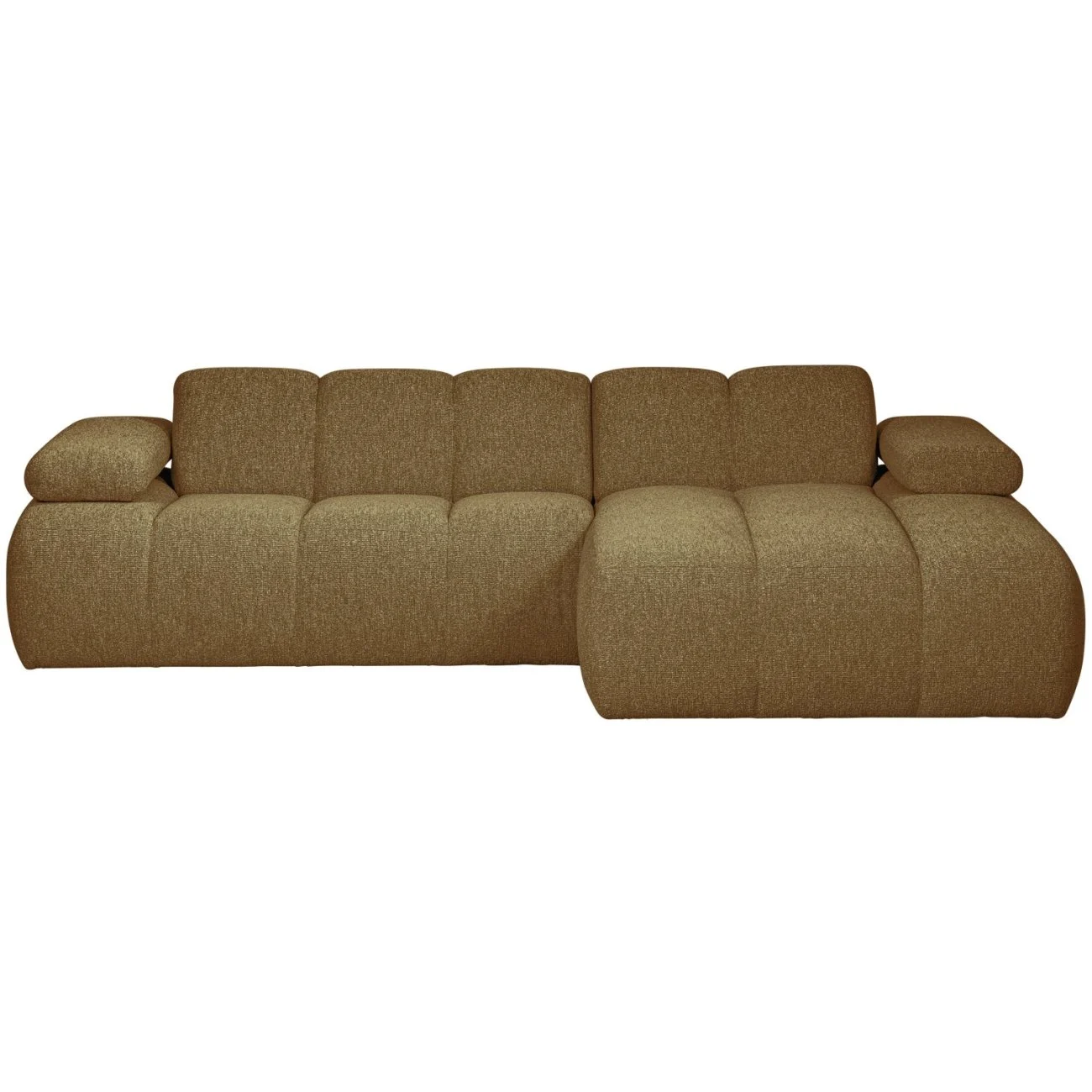 Chaiselongue Mojo Bouclé-Stoff, modern, rechtsseitig, gelb braun, verstellbare Armlehne