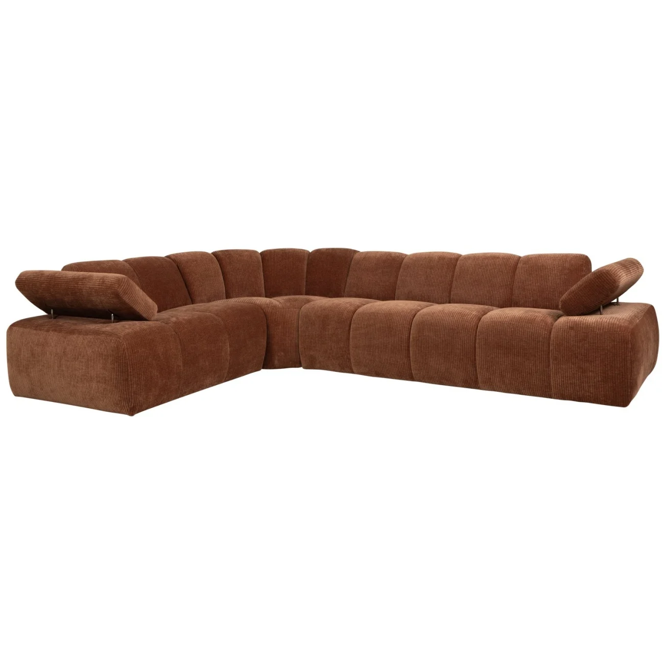 Ecksofa Mojo Flachcord, modern und flexibel, Rostbraun, links, verstellbare Armlehnen - Woood