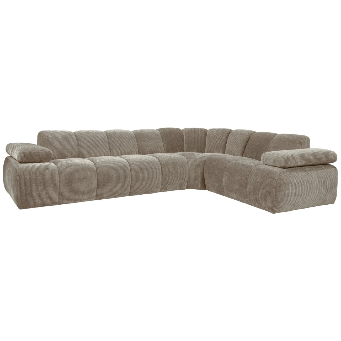 Ecksofa Mojo aus Flachcord, modern und flexibel, Sand, verstellbare Armlehnen, 4-5 Sitzplätze