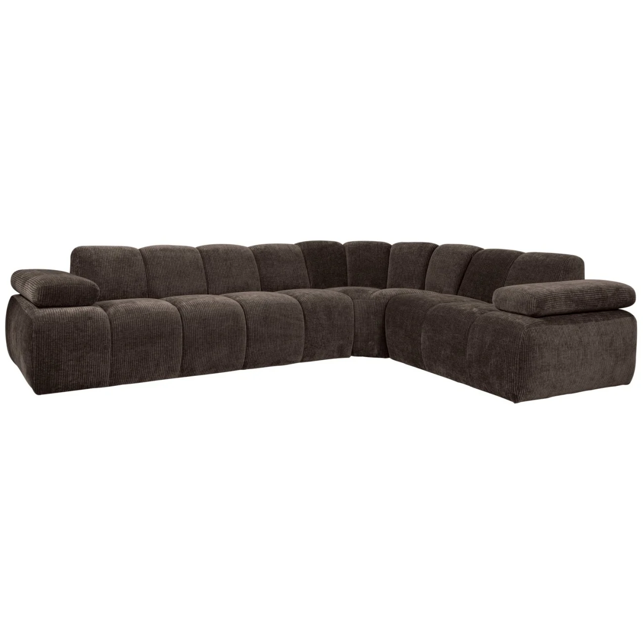 Ecksofa Mojo aus Flachcord, modern und flexibel, Braun, rechts, verstellbare Armlehne - Woood