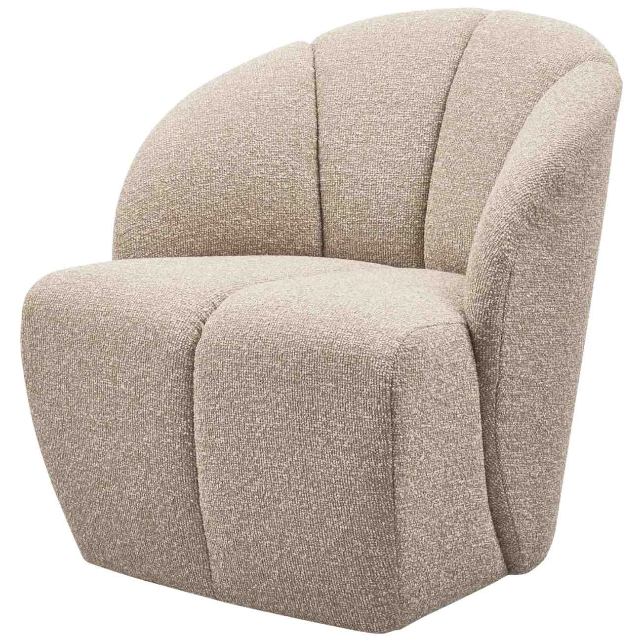 Drehsessel Mojo aus Bouclé-Stoff, modern und drehbar, Beige, komfortabel gepolstert