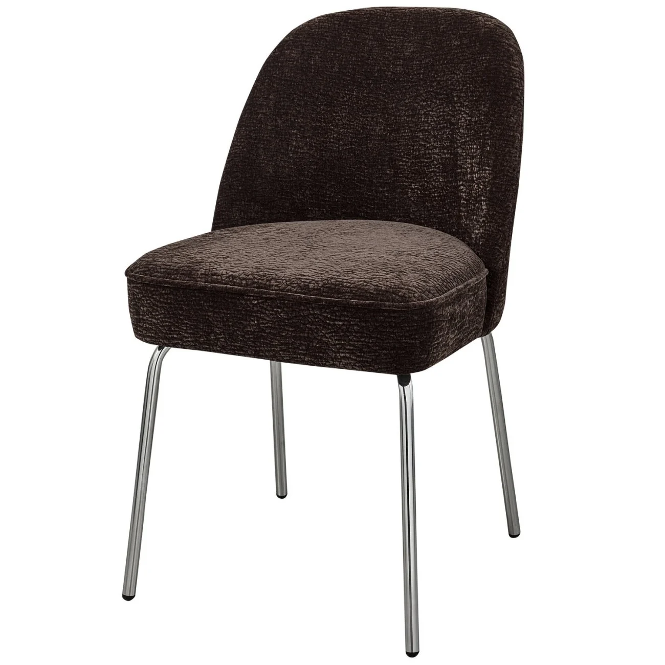 Esszimmerstuhl Vogue aus Chenille-Stoff, modernes Design, Chrome/Dunkelbraun, weich gepolstert