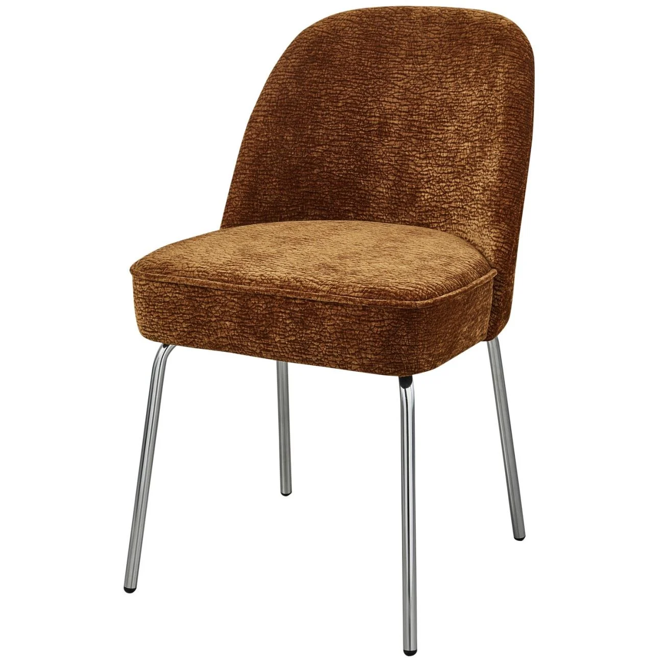 Esszimmerstuhl Vogue aus Chenille-Stoff, modernes 4-Fuß-Gestell, Chrome/Braun, gepolstert