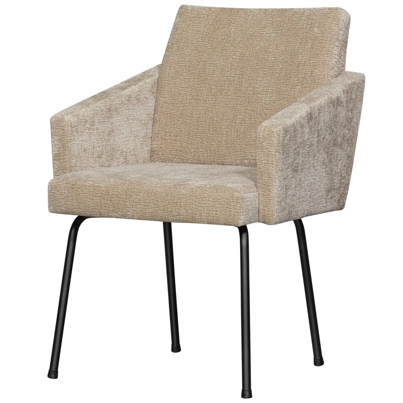 Esszimmerstuhl Mount aus Chenille-Stoff, Retro Chic Design, Sand, mit schwarzem Metallgestell