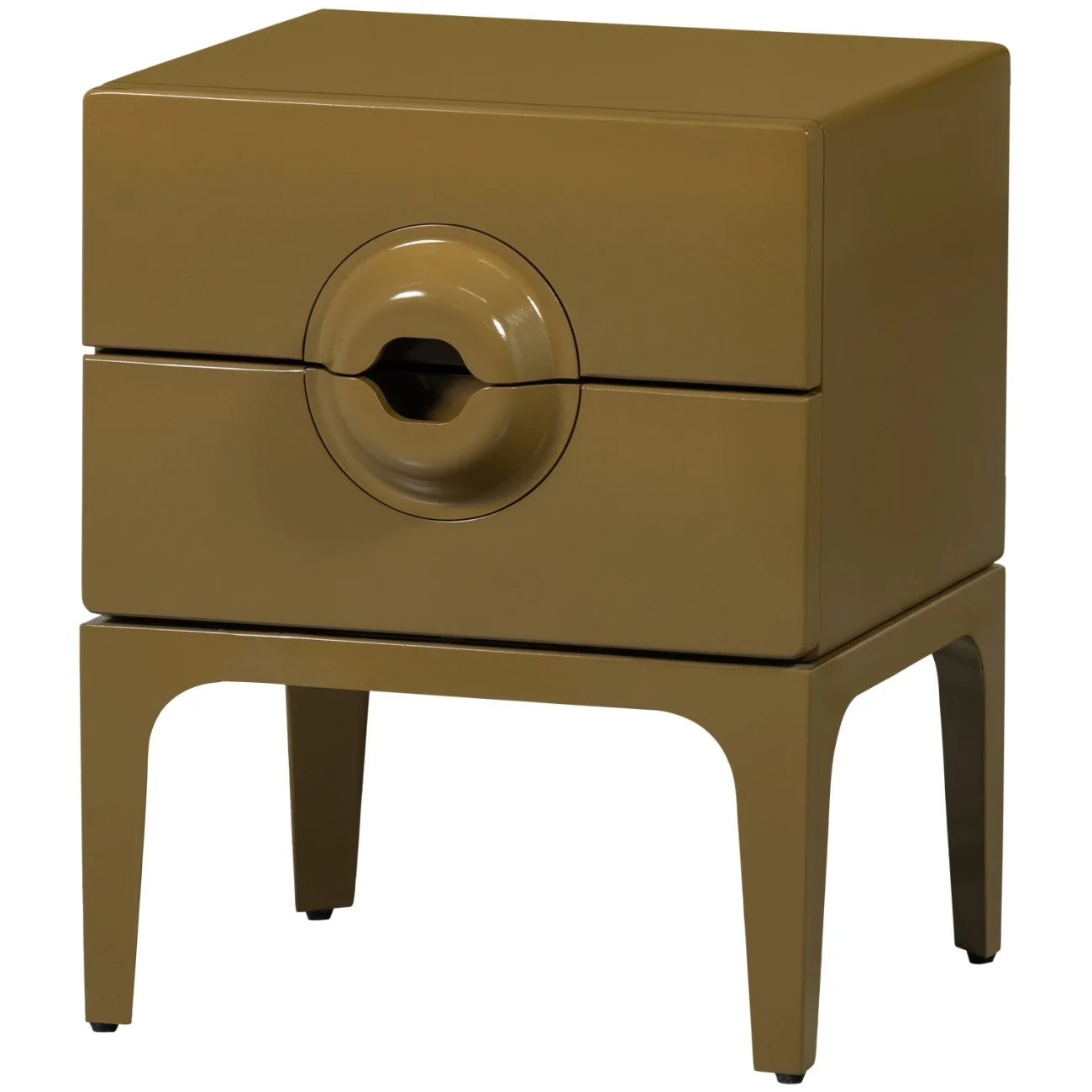 Nachttisch Merge aus Eukalyptusholz, Retro Chic Design, honiggelb, zwei Schubladen - Woood