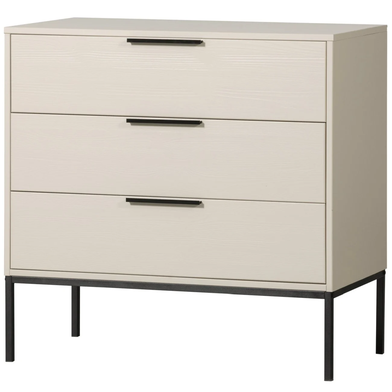 Kommode Adam aus Kiefernholz, modernes Design mit 3 Schubladen, hellgrau, Metallgestell - Woood