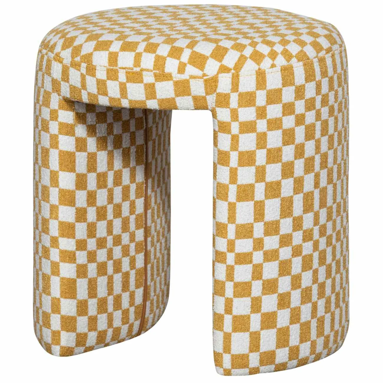 Hocker Charlie aus Webstoff, gepolstert im Karomuster, modern, gelb, rund für dein Zuhause - Woood