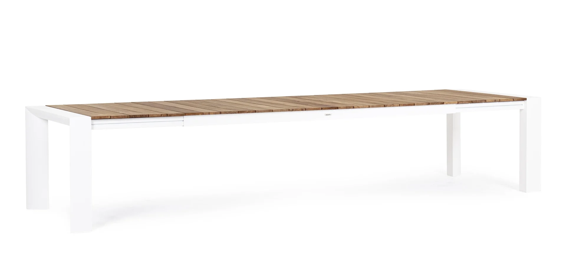 Gartentisch Cameron aus Aluminium und Teakholz, modern, ausziehbar für 10–14 Personen, weiß - Bizzotto