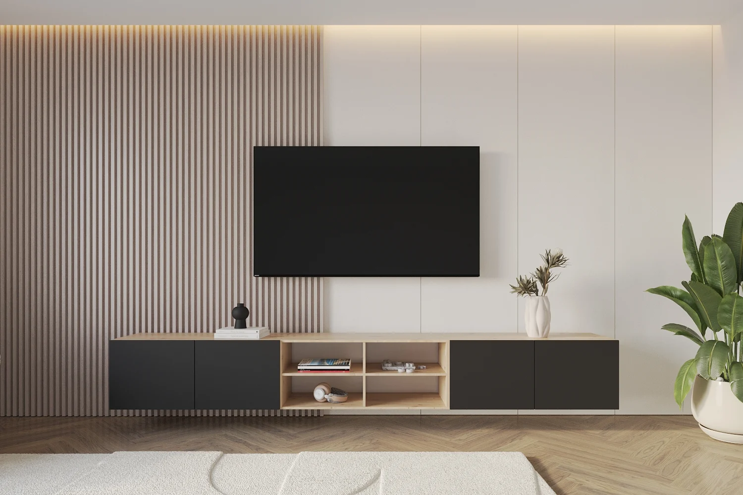 Lowboard ELIO 4 offen Artisan und Schwarz 3 x 100 cm - Altdecor