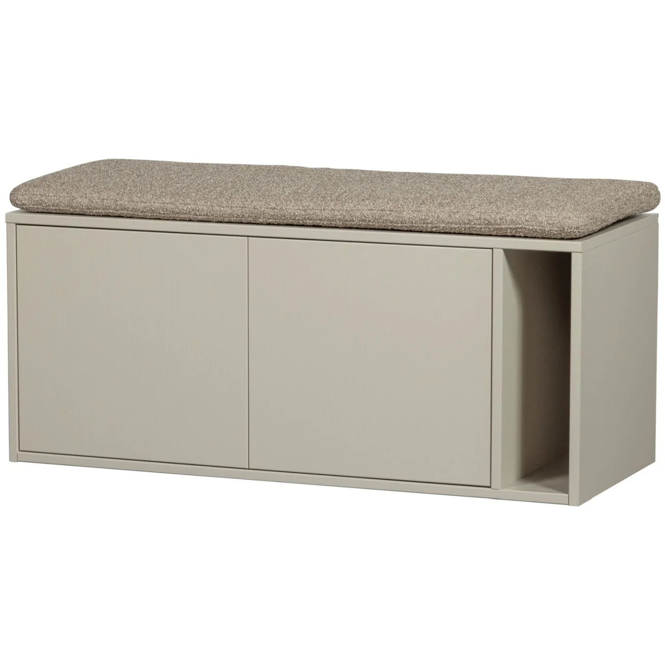 Bank Settle Down aus Kiefernholz mit Kissen, modern, Bouclé gepolstert, hellgrau, 108 cm - VTwonen