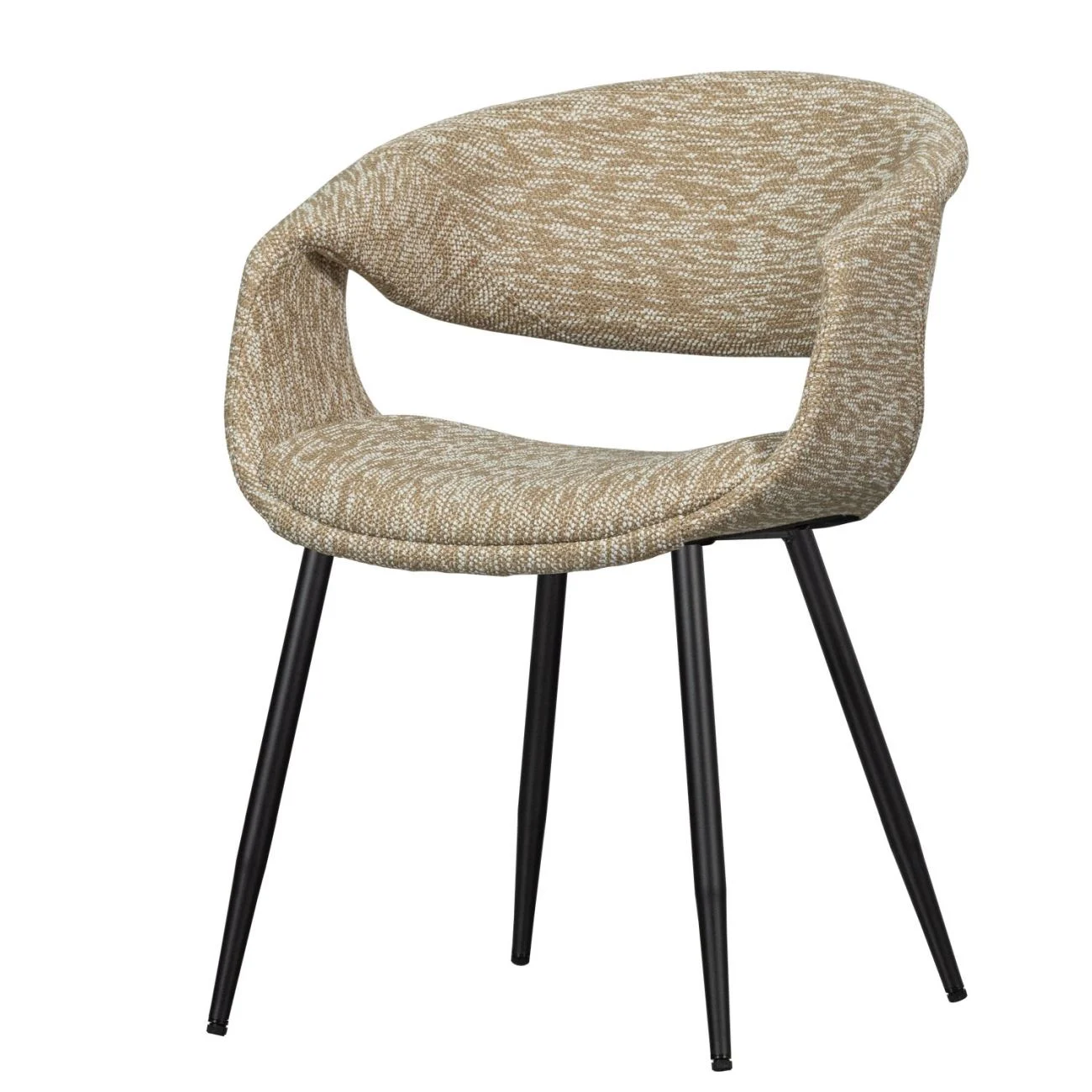 Esszimmerstuhl Yossi aus Webstoff, modernes Design mit Metallgestell, sand / schwarz, gepolstert für zeitgemäßen Komfort - Woood