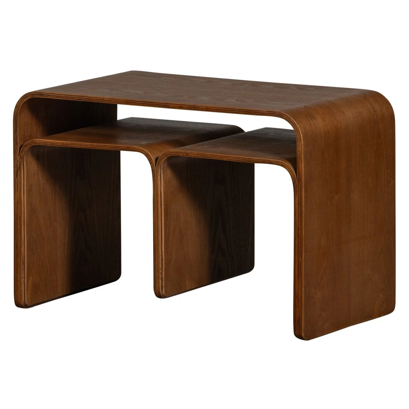 Beistelltisch Frey 3er-Set, Holzfurnier in Nussbaum, modern rechteckig, ideal für Dein Zuhause