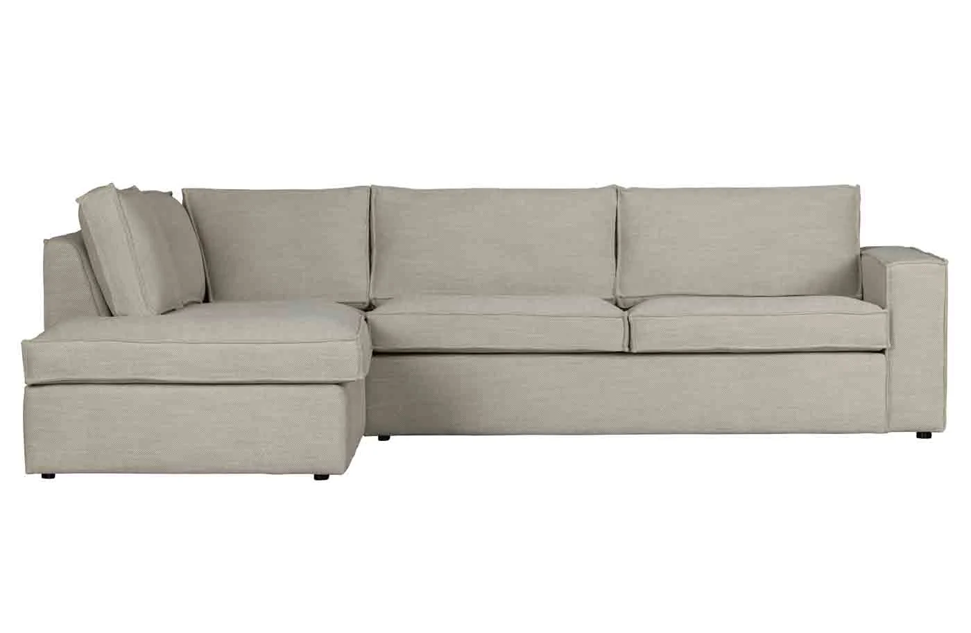 Ecksofa Freddie Stoff, modernes Design links, creme, komfortabel gepolstert für 3–4 Personen - Woood