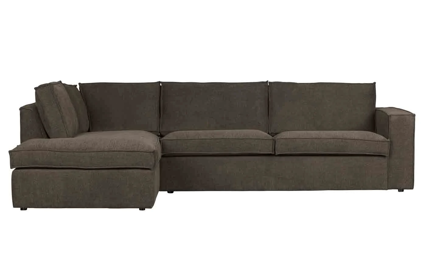 Ecksofa Freddie Stoff, modernes Design, links, dunkelbraun, komfortabel für 3–4 Personen - Woood