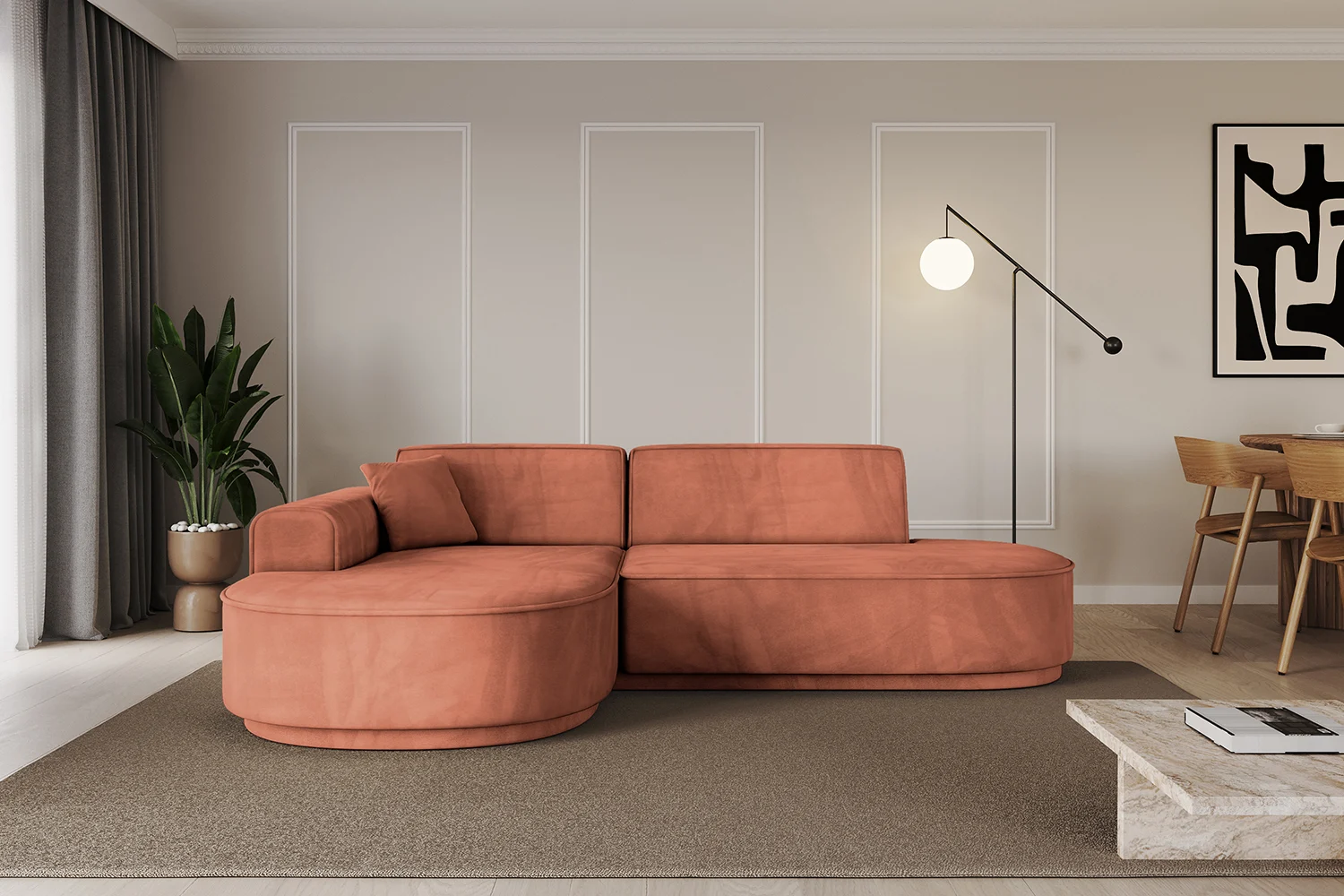 Ecksofa MARI-L1v3 Apricot - Dream Velvet 202.07