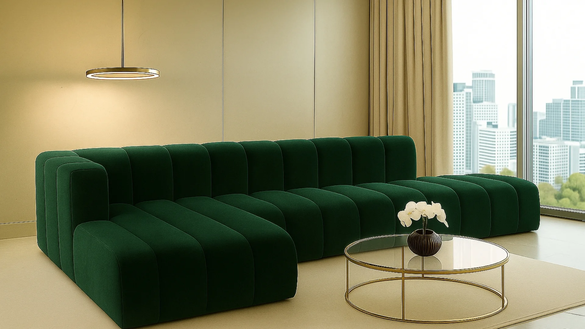 Luxus-Ecksofa, luxuriöses modulares Premium-Sofa im Veloursstoff Salvador GRAND L mit Hocker