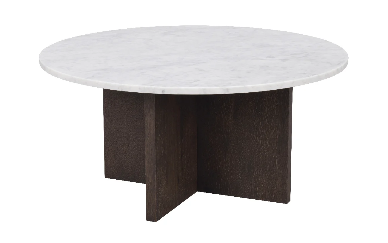 Couchtisch Brooksville aus Marmor, rundes Design, klassisch, Weiß Braun, 90 cm Durchmesser - Rowico