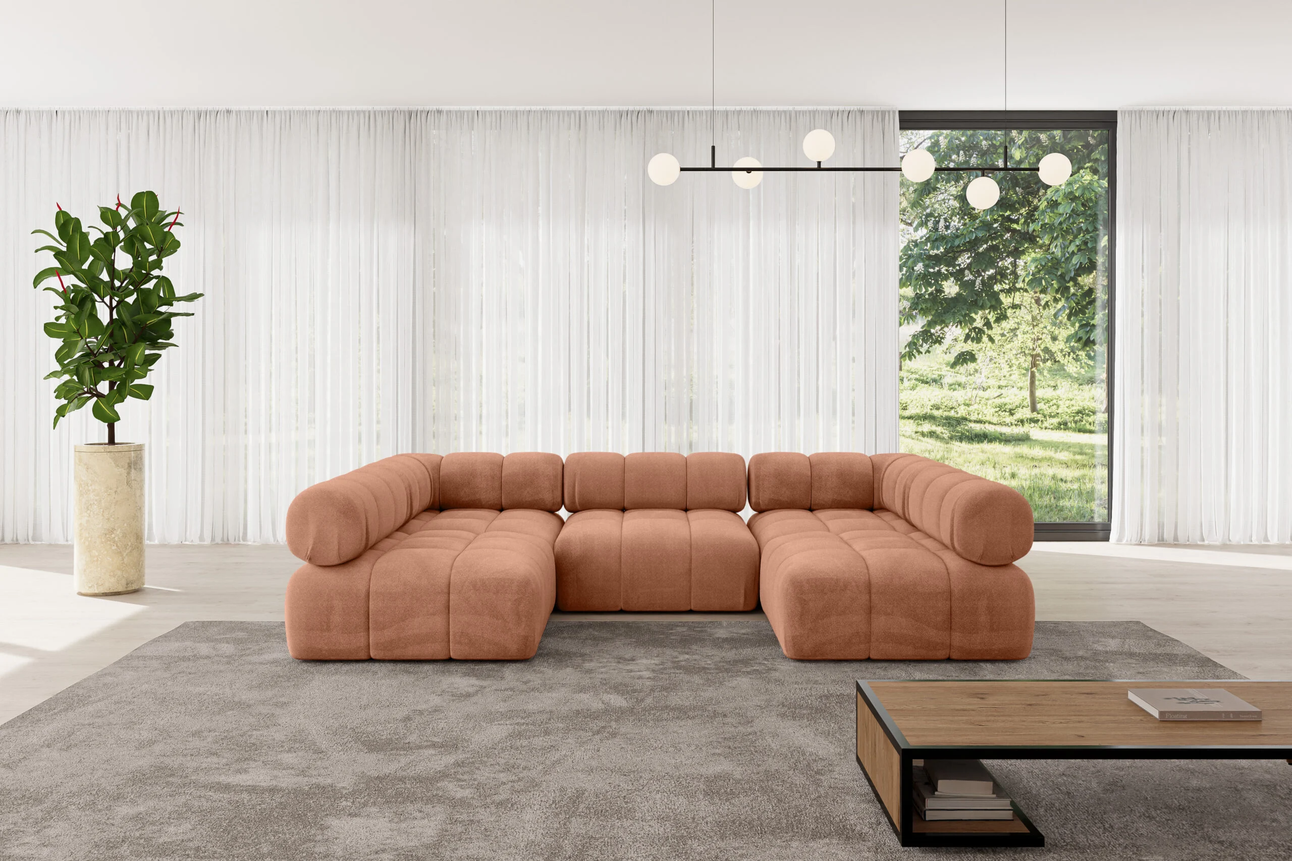 Wohnlandschaft Garvo-U1 Apricot - Monolith 61