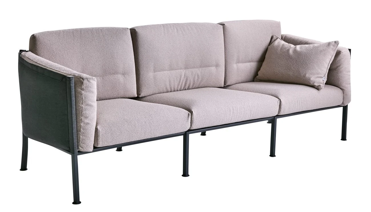 Gartensofa Delux von Brafab aus Edelstahl und Teddy-Olefin Stoff, modern, beige, mit Kissen, für 3-4 Personen