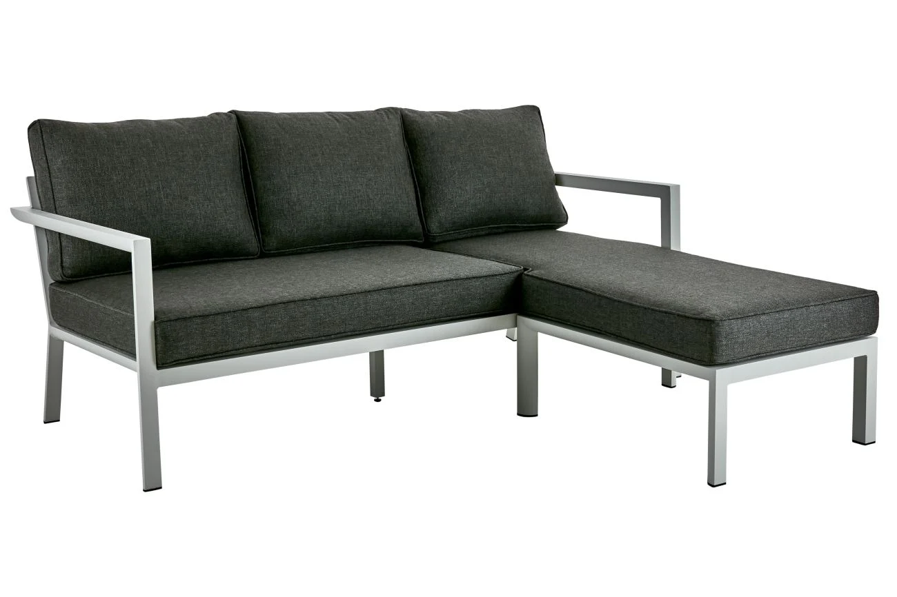 Gartenecksofa Delia mit Kissen aus Aluminium und Olefin-Stoff, skandinavischer Stil, hellgrau, für 3-4 Personen