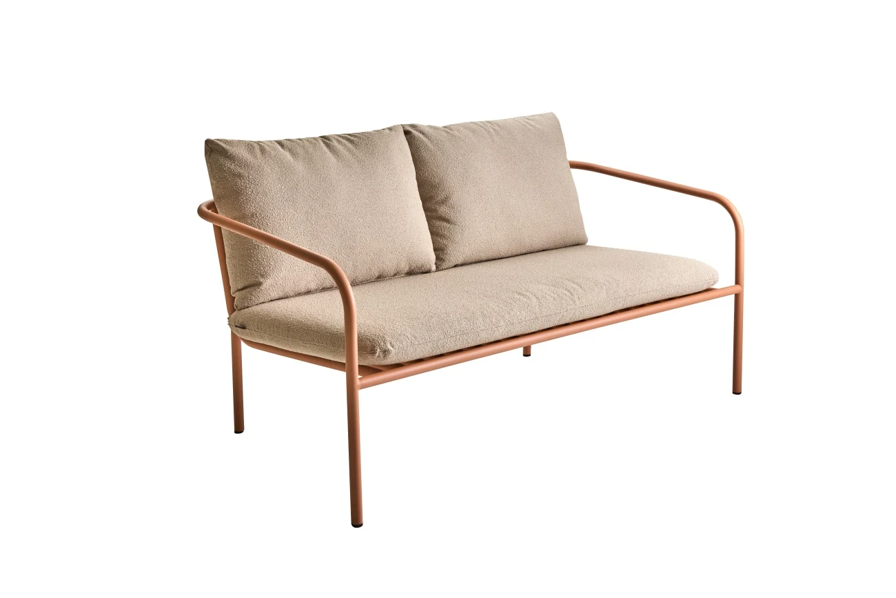 Gartensofa Bendt mit Kissen aus Teddy-Olefin Stoff und Aluminium, skandinavisch, peach beige, Outdoor
