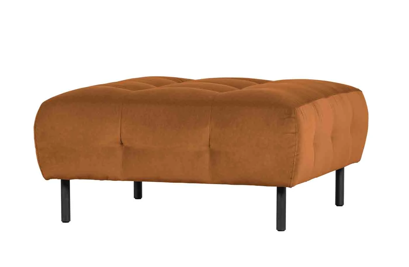 Hocker Lloyd Samt, modernes Design, quadratisch, Rost, gepolstert, Metallgestell schwarz - Woood