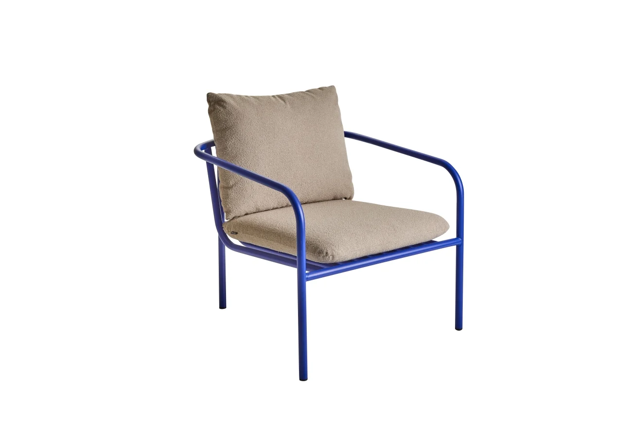 Gartensessel Bendt mit Kissen aus Aluminium, modern skandinavisch, indigo blau, gepolstert - Brafab