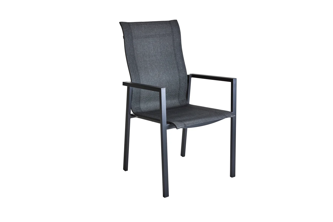 Gartenstuhl Comfy von Brafab aus Aluminium und Textilene, modern mit Armlehne, stapelbar, schwarz