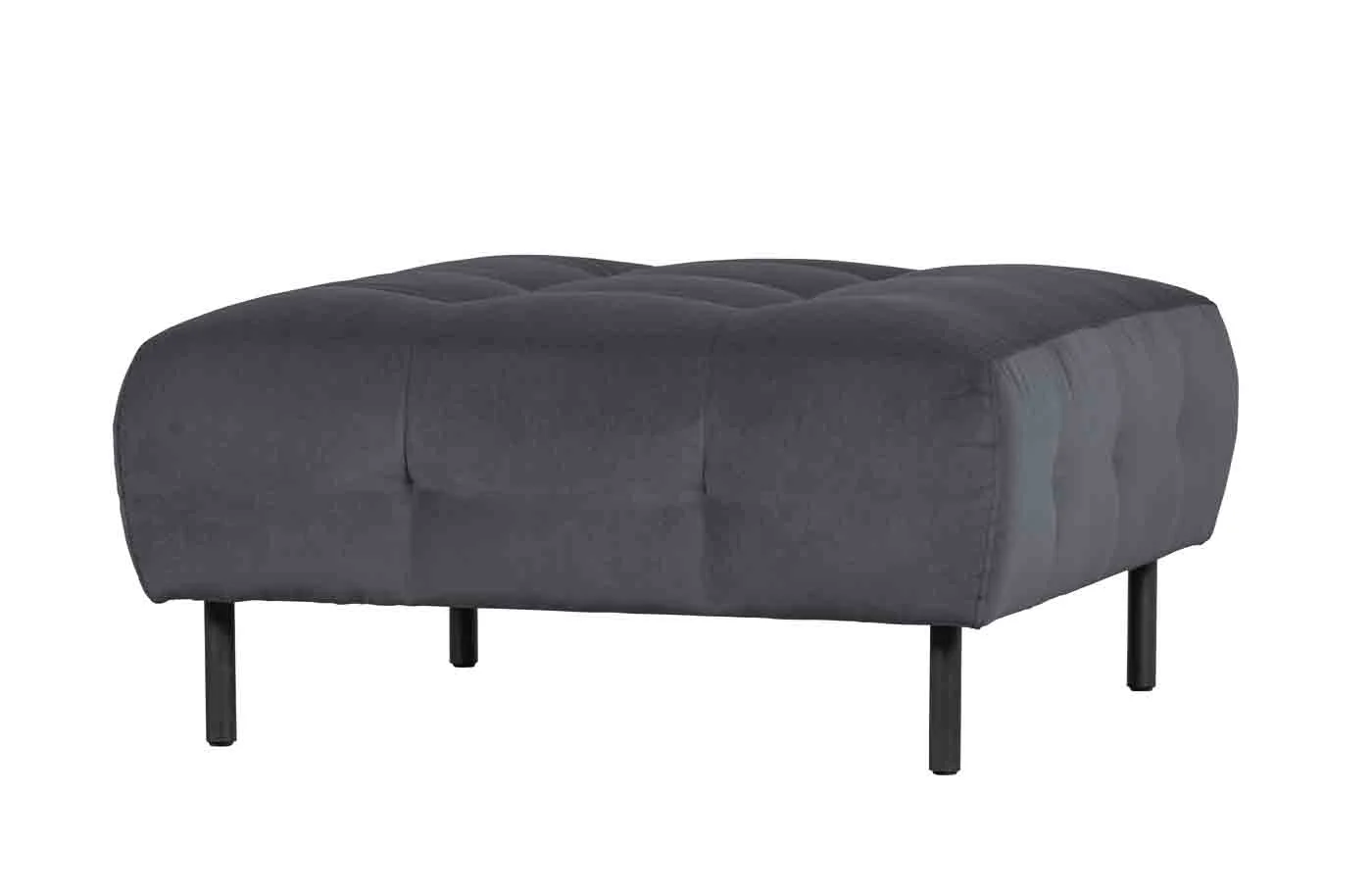 Hocker Lloyd Samt, modern gepolstert, dunkelgrau, quadratisch, Metallgestell schwarz - Woood