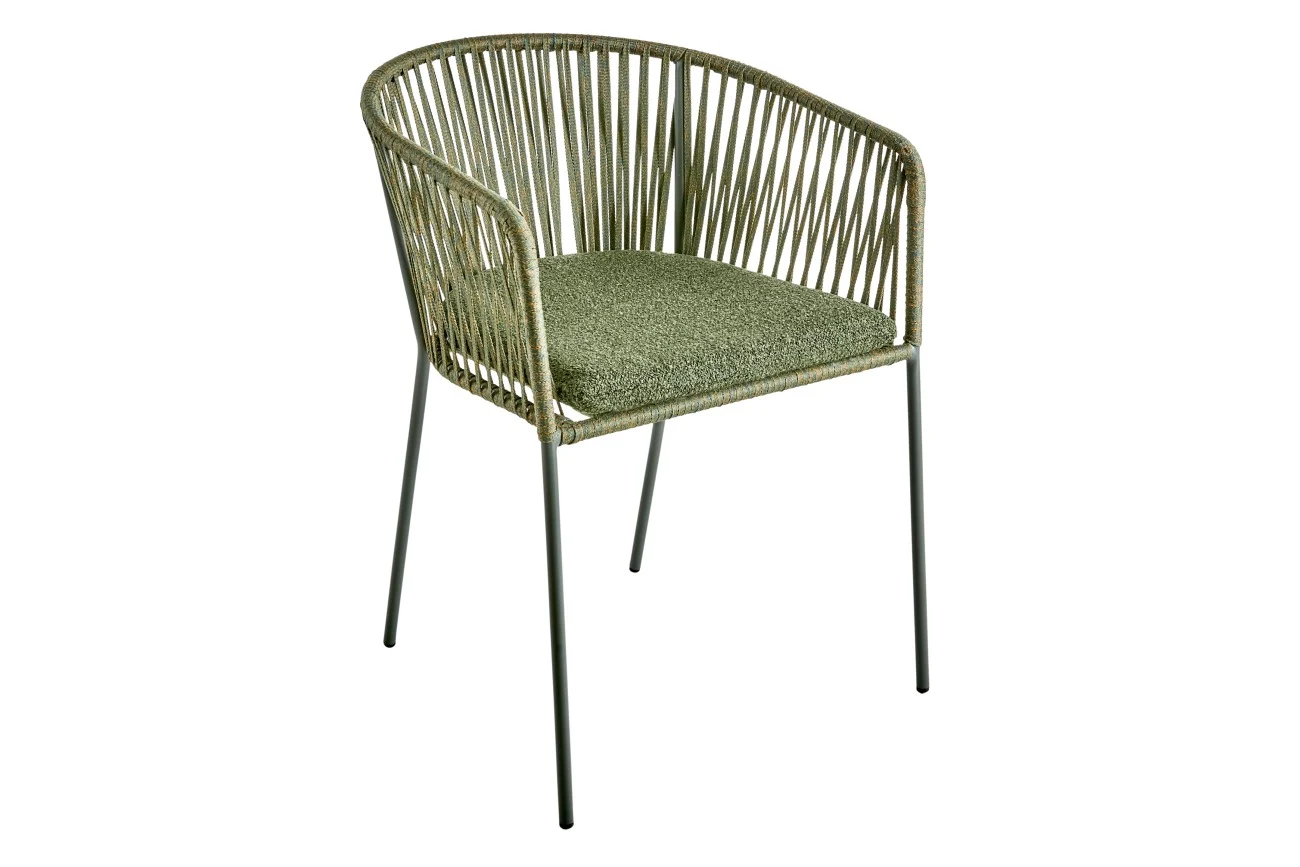 Gartenstuhl Piatto mit Armlehne aus Metall und Olefin-Stoff, modern, grün, stapelbar, inkl. Kissen