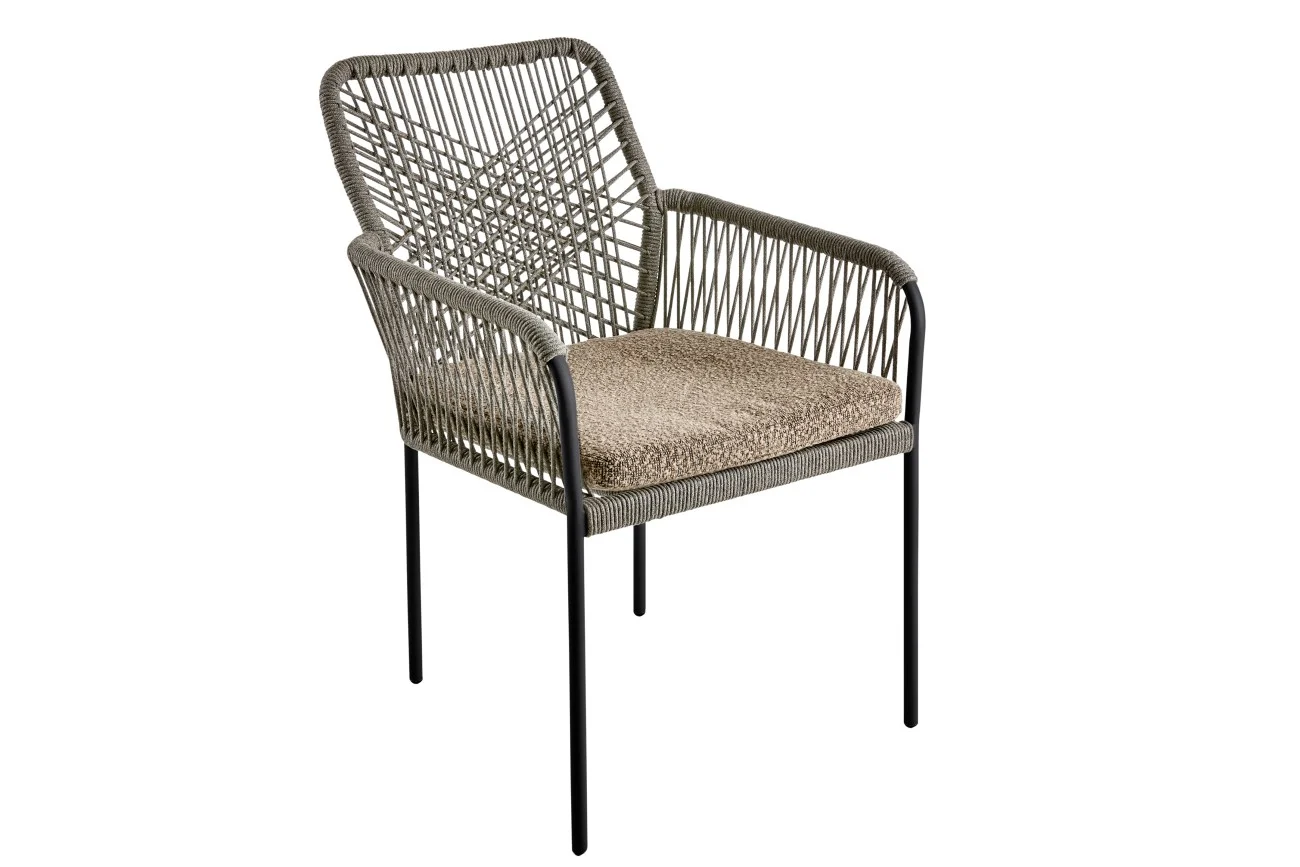 Gartenstuhl Vira mit Kissen aus Metall und Olefin-Stoff, modern, Braun Anthrazit, stapelbar