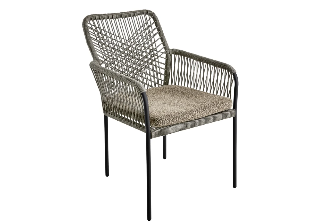 Gartenstuhl Vira von Brafab aus Metall und Olefin-Stoff, modern, braun schwarz, inkl. Kissen
