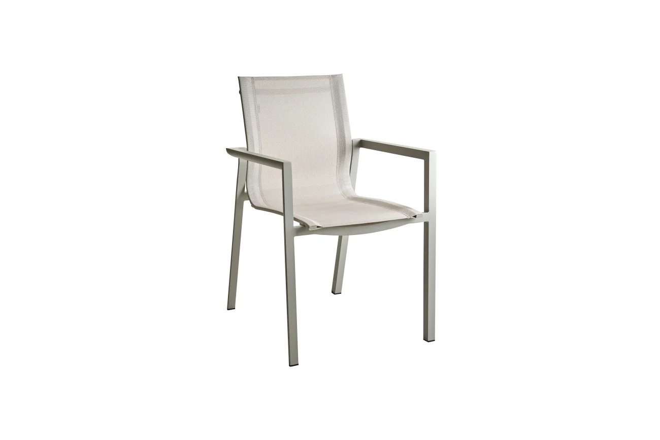 Gartenstuhl Delia aus Textilene und Aluminium, modern, hellgrau/off-white, stapelbar